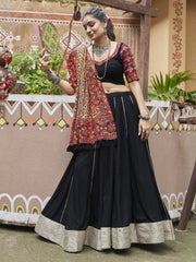 Beautiful Black Embroidered Rayon Navratri Lehenga Choli With Dupatta - Ethnic Plus In