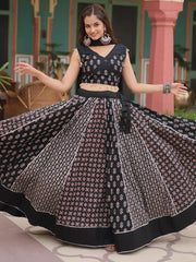 Beautiful Black Printed Rayon Navratri Wear Lehenga Choli With Dupatta - Ethnic Plus In