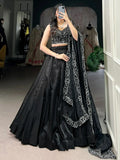 Beautiful Black Satin Party Wear Lehenga With Pearl Work Blouse - Ethnic Plus In