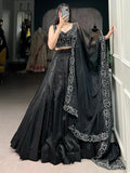 Beautiful Black Satin Party Wear Lehenga With Pearl Work Blouse - Ethnic Plus In