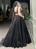 Beautiful Black Satin Party Wear Lehenga With Pearl Work Blouse - Ethnic Plus In