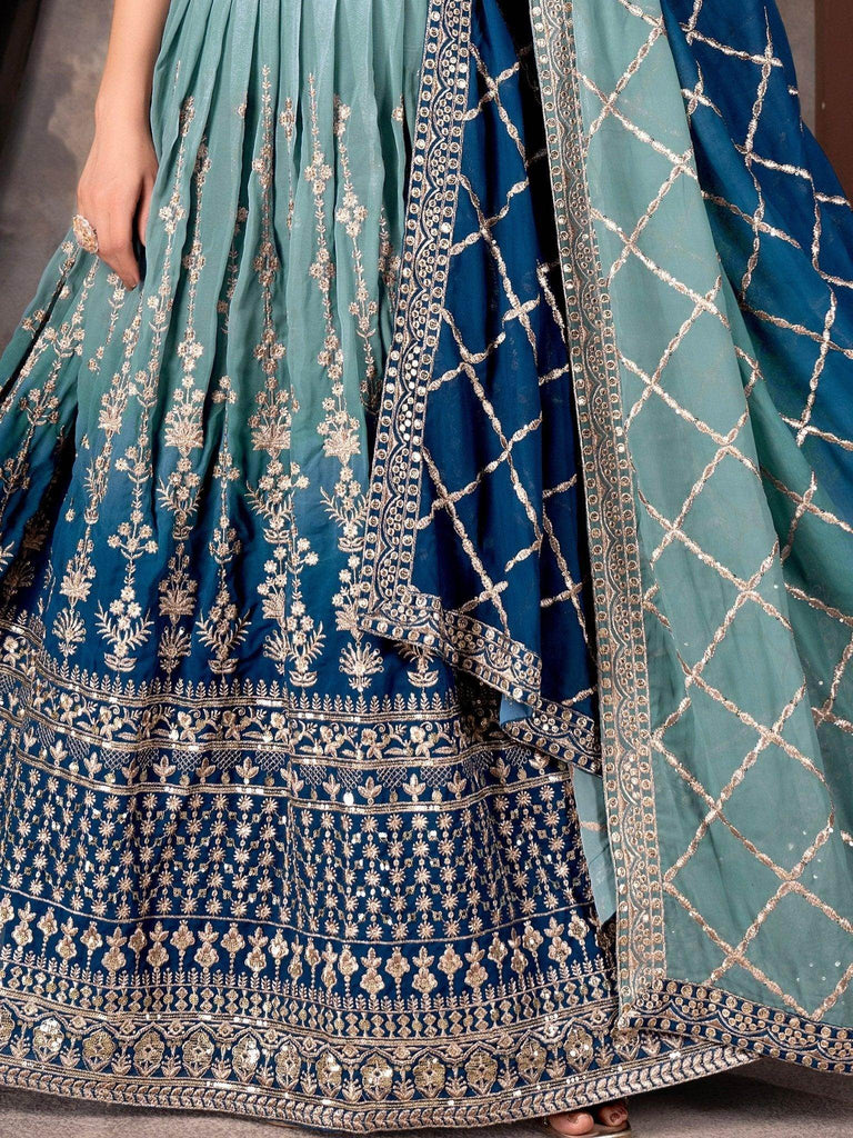 Beautiful Blue Embroidered Georgette Bridesmaid Lehenga Choli - Ethnic Plus In
