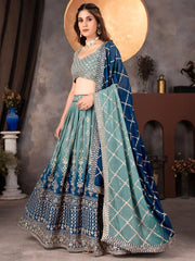 Beautiful Blue Embroidered Georgette Bridesmaid Lehenga Choli - Ethnic Plus In