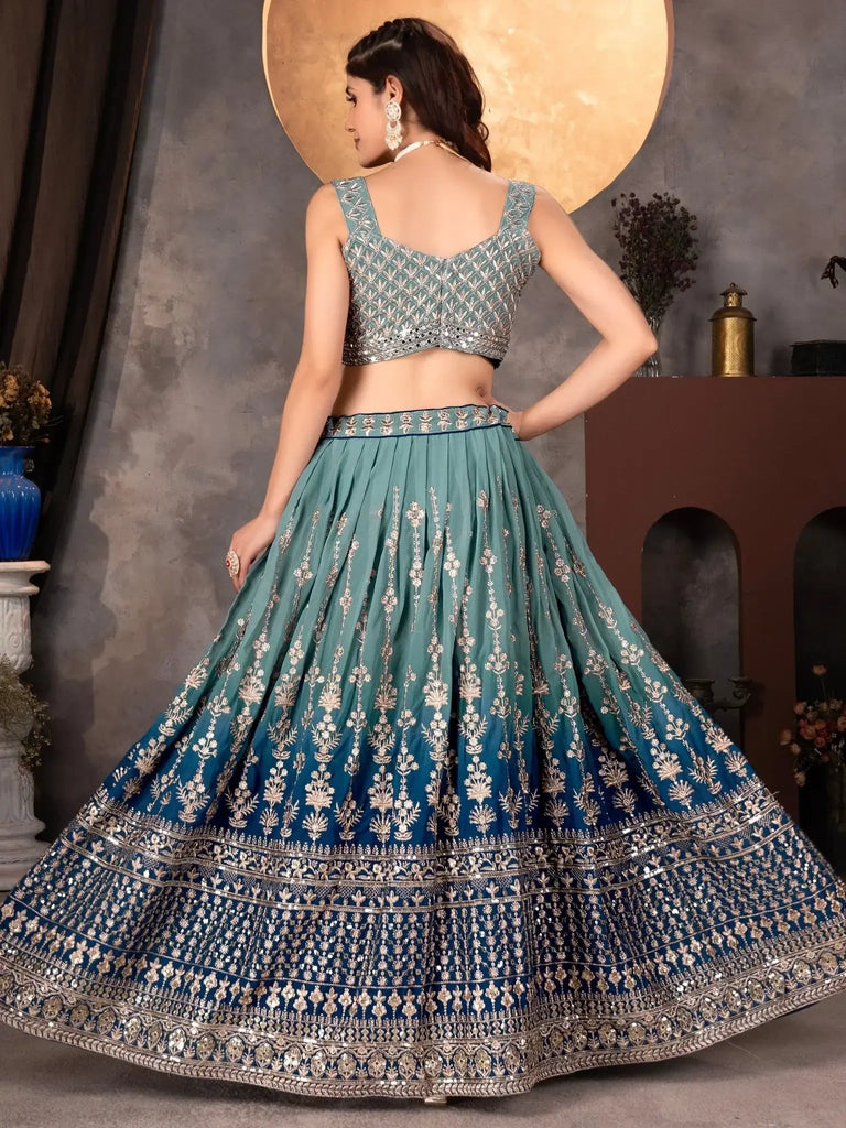 Beautiful Blue Embroidered Georgette Bridesmaid Lehenga Choli - Ethnic Plus In