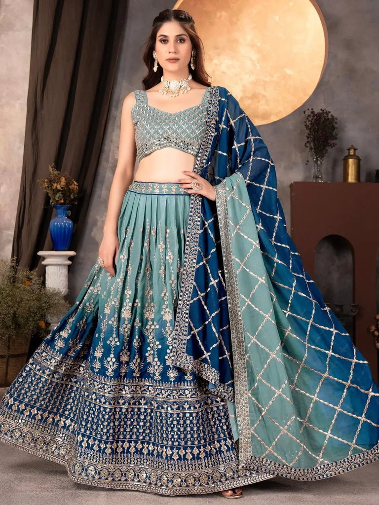 Beautiful Blue Embroidered Georgette Bridesmaid Lehenga Choli - Ethnic Plus In