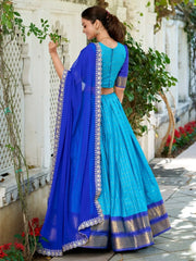 Beautiful Blue Zari Weaving Art Silk Festival Wear Half Saree Lehenga - Ethnic Plus In