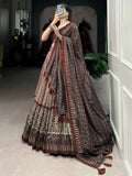 Beautiful Brown Color Printed Tussar Silk Wedding Wear Lehenga Choli - Ethnic Plus In