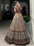 Beautiful Brown Color Printed Tussar Silk Wedding Wear Lehenga Choli - Ethnic Plus In