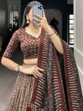 Beautiful Brown Color Printed Tussar Silk Wedding Wear Lehenga Choli - Ethnic Plus In