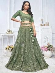 Beautiful Green Embroidered Net Bridesmaid Lehenga Choli With Dupatta - Ethnic Plus In
