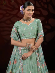 Beautiful Green Embroidered Net Engagement Wear Lehenga Choli - Ethnic Plus In
