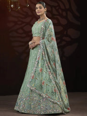 Beautiful Green Embroidered Net Engagement Wear Lehenga Choli - Ethnic Plus In
