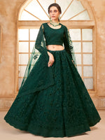 Beautiful Green Embroidered Net Mehendi Wear Lehenga Choli