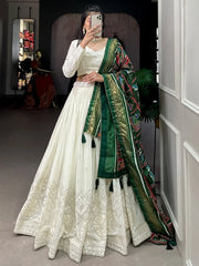 Beautiful Green Mirror Work Georgette Festival Wear Lehenga Choli - Ethnic Plus In