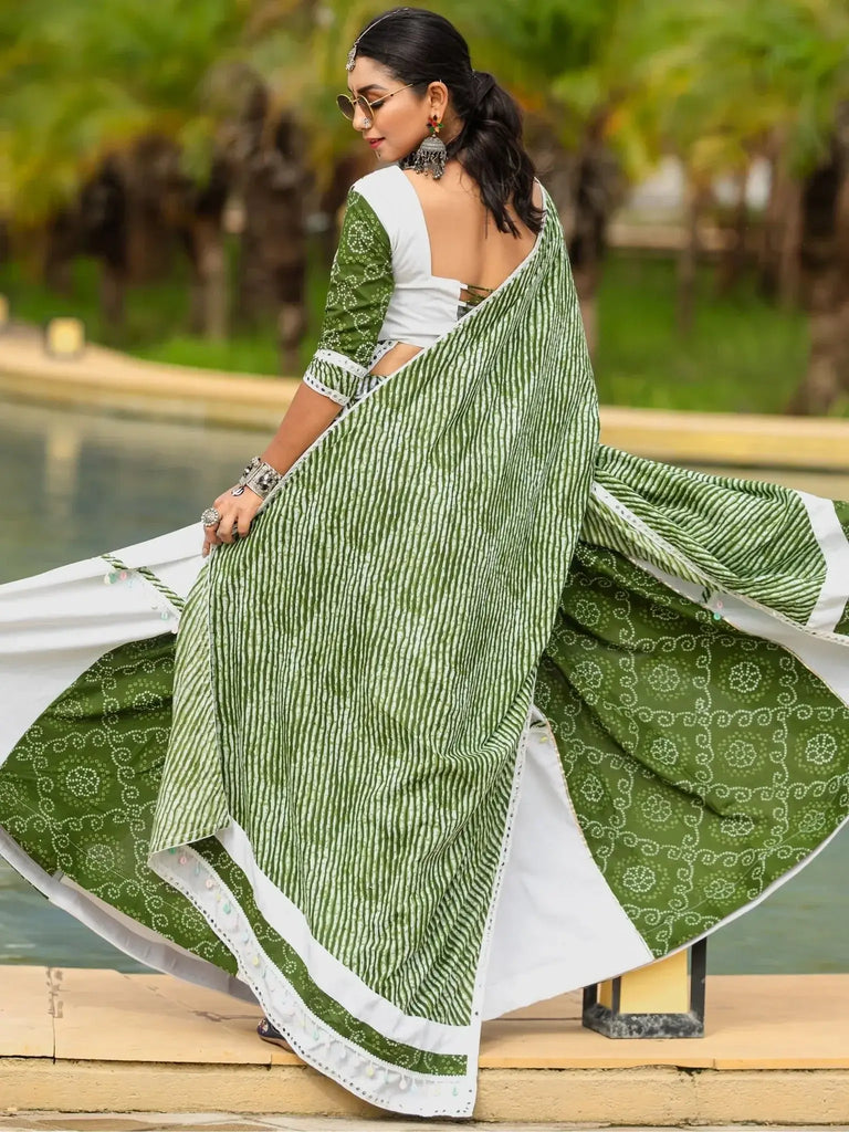 Beautiful Green Printed Cotton Navratri Lehenga Choli With Dupatta - Ethnic Plus In