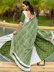 Beautiful Green Printed Cotton Navratri Lehenga Choli With Dupatta - Ethnic Plus In