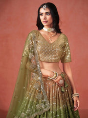 Beautiful Green Sequins Embroidered Mehendi Wear Lehenga Choli - Ethnic Plus In