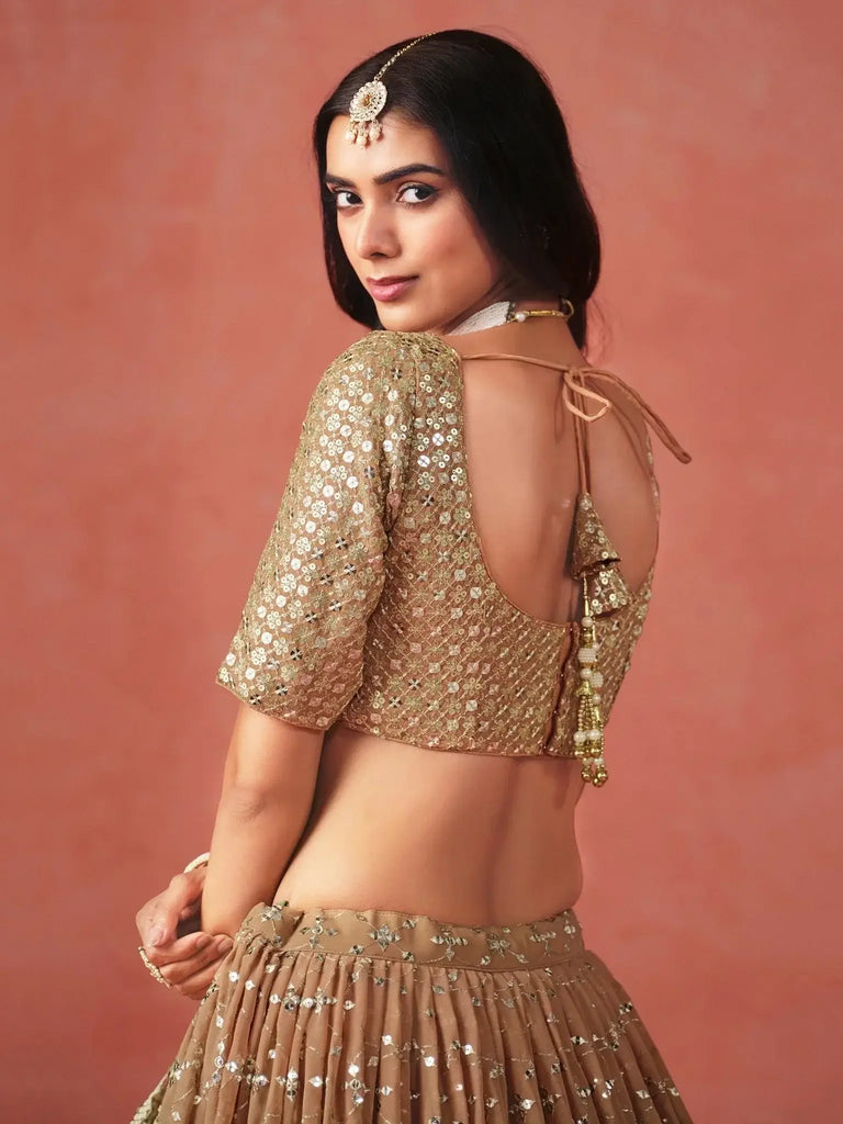 Beautiful Green Sequins Embroidered Mehendi Wear Lehenga Choli - Ethnic Plus In