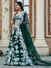 Beautiful Green Sequins Georgette Designer Lehenga Choli With Dupatta - Ethnic Plus In