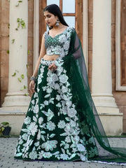 Beautiful Green Sequins Georgette Designer Lehenga Choli With Dupatta - Ethnic Plus In