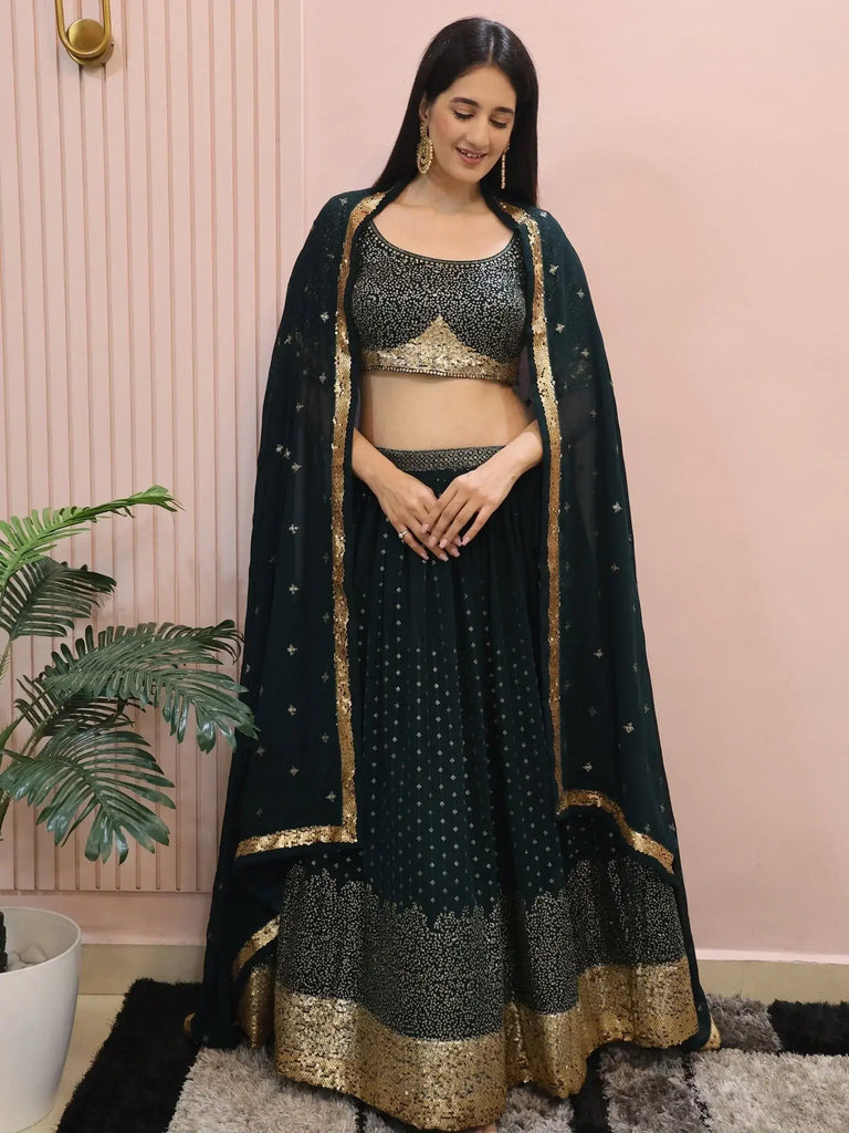 Beautiful Green Sequins Mehendi Wear Lehenga Choli - Ethnic Plus In