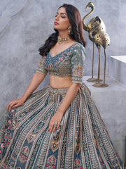 Beautiful Grey Sequins Organza Bridesmaid Lehenga Choli With Blouse - Ethnic Plus In