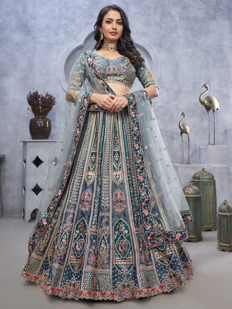 Beautiful Grey Sequins Organza Bridesmaid Lehenga Choli With Blouse - Ethnic Plus In