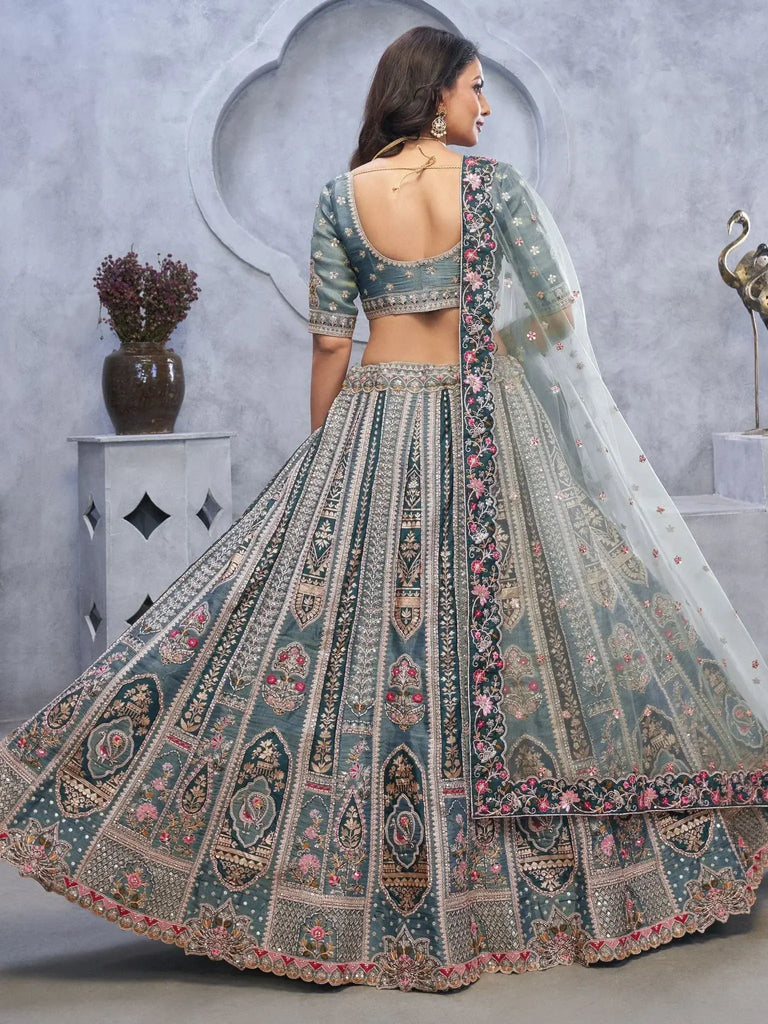 Beautiful Grey Sequins Organza Bridesmaid Lehenga Choli With Blouse - Ethnic Plus In