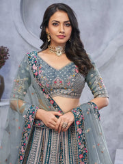 Beautiful Grey Sequins Organza Bridesmaid Lehenga Choli With Blouse - Ethnic Plus In