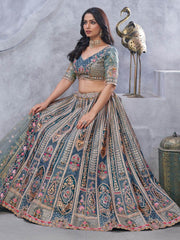 Beautiful Grey Sequins Organza Bridesmaid Lehenga Choli With Blouse - Ethnic Plus In