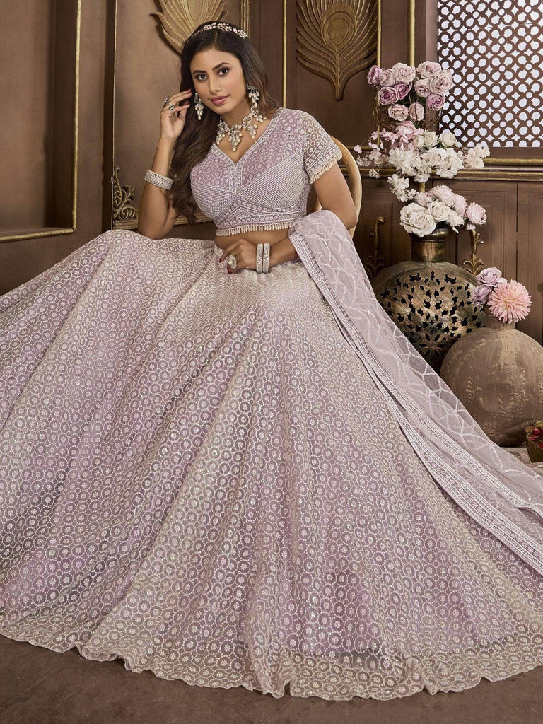 Beautiful Lavender Sequins Net Engagement Wear Lehenga Choli - Ethnic Plus In