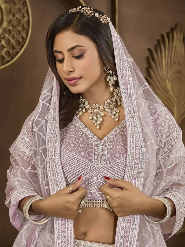 Beautiful Lavender Sequins Net Engagement Wear Lehenga Choli - Ethnic Plus In