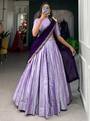 Beautiful Lavender Weaving Jacquard Silk Function Wear Lehenga Choli - Ethnic Plus In