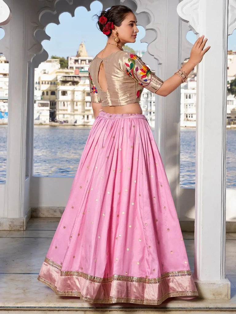 Beautiful Light Pink Zari Weaving Silk Festival Wear Lehenga Choli - Ethnic Plus In