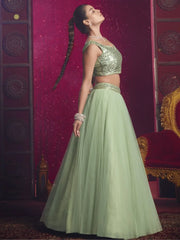 Beautiful Light Pista Sequins Net Engagement Wear Lehenga Choli - Ethnic Plus In
