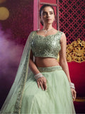 Beautiful Light Pista Sequins Net Engagement Wear Lehenga Choli - Ethnic Plus In