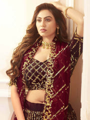 Beautiful Maroon Sequins Silk Wedding Lehenga Choli With Dupatta - Ethnic Plus In