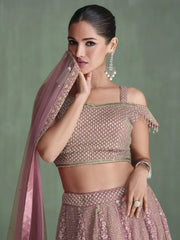 Beautiful Mauve Embroidered Georgette Wedding Wear Lehenga Choli - Ethnic Plus In