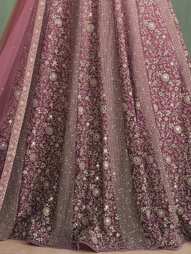 Beautiful Mauve Embroidered Georgette Wedding Wear Lehenga Choli - Ethnic Plus In