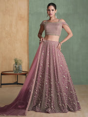 Beautiful Mauve Embroidered Georgette Wedding Wear Lehenga Choli - Ethnic Plus In