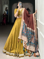 Beautiful Mustard Yellow Lace Work Traditional Lehenga Choli - Ethnic Plus In
