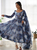 Beautiful Navy Blue Organza Digital Printed Anarkali Suit - Ethnic Plus In