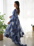 Beautiful Navy Blue Organza Digital Printed Anarkali Suit - Ethnic Plus In