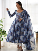 Beautiful Navy Blue Organza Digital Printed Anarkali Suit