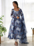 Beautiful Navy Blue Organza Digital Printed Anarkali Suit - Ethnic Plus In