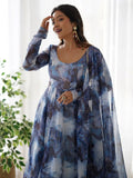 Beautiful Navy Blue Organza Digital Printed Anarkali Suit - Ethnic Plus In