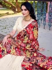 Beautiful Off - White Embroidered Vichitra Silk Lehenga Choli With Dupatta - Ethnic Plus In