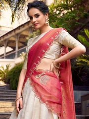 Beautiful Off - White Zari Weaving Jacquard Traditional Lehenga Choli - Ethnic Plus In