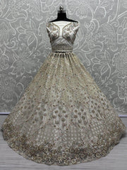 Beautiful Off - White Zircon Work Net Designer Lehenga Choli With Dupatta - Ethnic Plus In