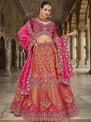 Beautiful Orange Sequins Banarasi Silk Wedding Wear Lehenga Choli - Ethnic Plus In